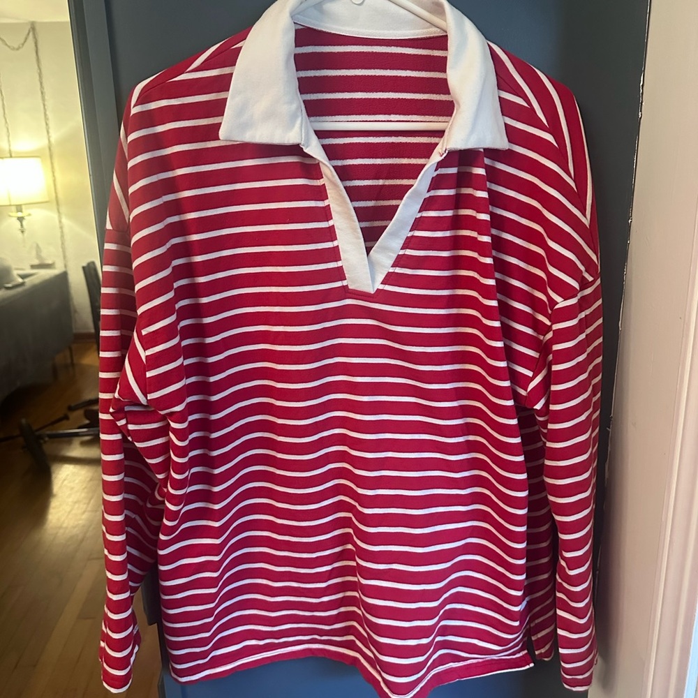 Red and White Striped rugby shirt
